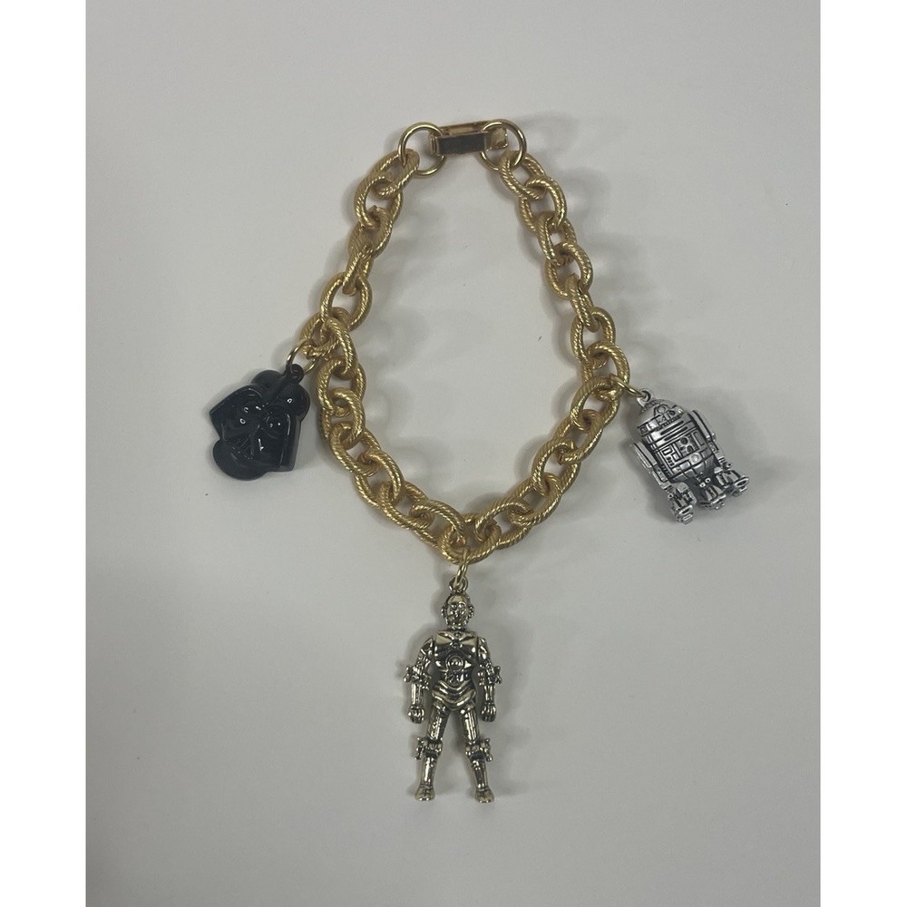 Star Wars Charm Bracelet Vintage 1977 Gold Tone Signed Darth Vader C-3PO R2-D2